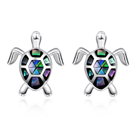 YFN Bijoux 925 Sterling Silver Beach Animal Design Abalone Shell Sea Turtle Stud Boucles d'oreilles