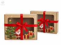 Boîte cadeau en papier kraft personnalisée avec logo, fenêtre et motif de Père Noël et sapin pour emballer les pâtisseries, les bonbons et les biscuits