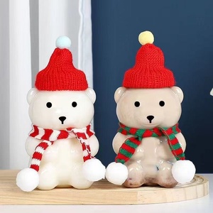 350ml 500ml Trendy Christmas Teddy Bear Coffee Milk Tea <strong>Cup</strong> Cartoon Transparent PET <strong>Plastic</strong> Bottle Candy Dispenser - Product Image 3