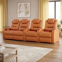 Ensemble de canapés inclinables électriques en cuir véritable pour salon moderne, quatre places, structure en bois, multicolores, avec mousse à mémoire de forme extensible