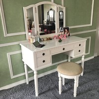 Coiffeuse en bois massif avec chaise, Table de maquillage, 1 pièce