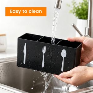 Organizador de cubiertos de acrílico negro, tipo rectangular, caja de almacenamiento de cocina para utensilios de mesa, tenedor, cuchara, cuchillo - Product Image 6