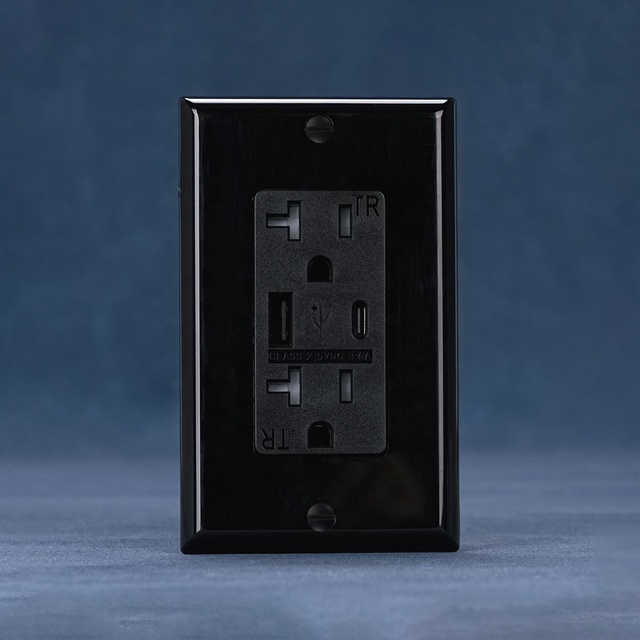 Black Frame Elegant Outlet USB Type a and C Ports Double American Type Wall Socket