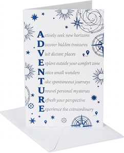 Carte de vœux de voyage personnalisée avec enveloppe, motif poème d'aventure, impression sur carte à feuille d'argent bleue pour cartes-cadeaux, papeterie en gros - Product Image 1