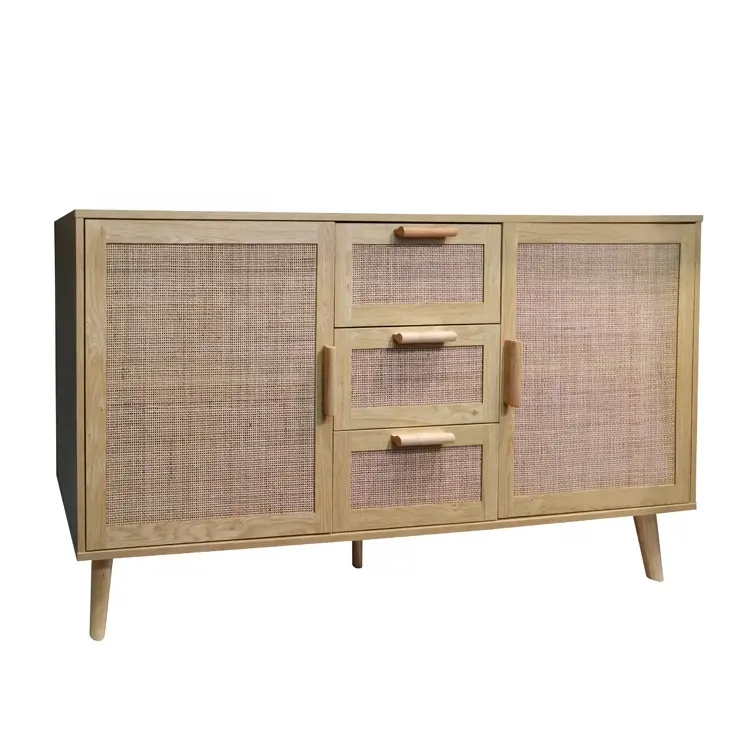 Credenza indiana in rattan all'ingrosso diretta in fabbrica con 2 ante e 3 cassetti