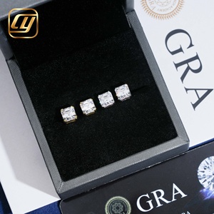 Boucles d'oreilles clous en argent sterling 925 avec moissanite taille Asscher VVS, serties de diamants plaqués, bijoux fins hip-hop pour hommes et femmes, vente en gros - Product Image 5