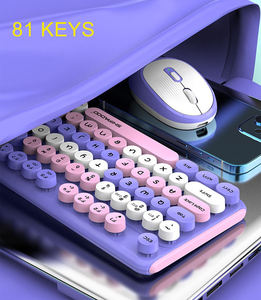 Clavier rétro Steampunk coloré et mignon avec touches rondes, souris sans fil 2,4 GHz, combo clavier-souris - Product Image 6