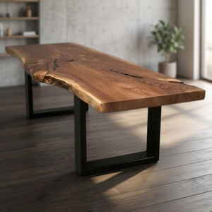 Industrial Vintage Iron Metal Solid Acacia Live Edge Wood Folding <b>Dining</b> <b>Table</b> Set Antique Design Farmhouse 6-Seater for Homes - Product Image 3