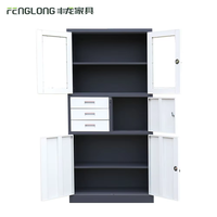 Armoire de classement en acier moderne 4 portes, 3 tiroirs, avec serrure à clé réglable, écologique, très vendue pour la maison, le bureau, l'école, l'hôpital