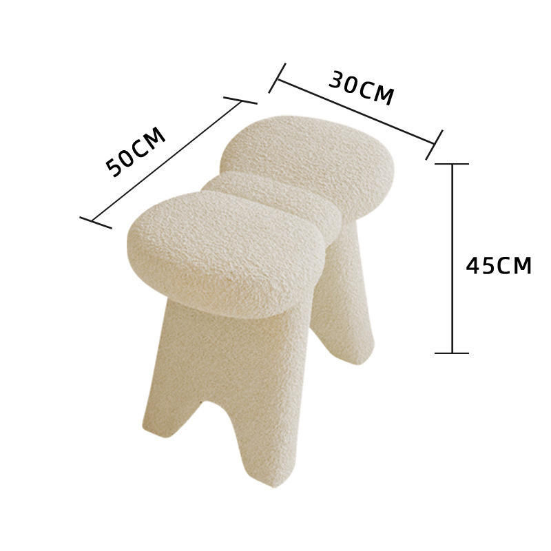 Tabouret Papillon - Laine d'agneau blanche