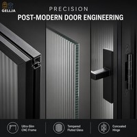 Porte battante intérieure moderne en aluminium GELLJA avec verre cannelé, cadre étroit, manuelle, certifiée CE pour appartement, hôtel, salle de bain, cuisine