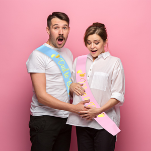 2 packs de décorations de bannière Delphinus pour baby shower et Saint-Valentin, lettres en satin <span class=keywords><strong>bleu</strong></span> et rose avec feuille d'or pour future maman et futur papa, cadeaux de fête - Product Image 5