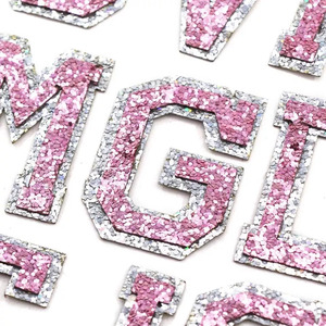 Tùy Chỉnh Màu Hồng Long Lanh Thư Đính Quần Áo Vá Bạc Biên Giới Sắt Trên Thêu Sequin Long Lanh Varsity Bảng Chữ Cái Thư Vá - Product Image 1