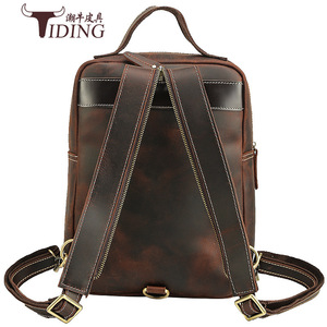 Tiding Men's <b>Backpack</b> Genuine Leather <b>20L</b> Multifunctional Outdoor Travel Schoolbag Solid Color Soft Handle - Product Image 2