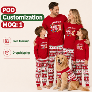 Ensemble de pyjamas assortis pour la famille, imprimé rennes de Noël personnalisé, taille élastique, doux et respirant, vêtements de nuit en polyester pour hommes, femmes et enfants - Product Image 1
