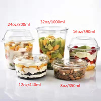 Custom Logo Wegwerp Plastic Huisdier Ronde Deli Bakjes Cake Yoghurt Salade Kopjes Dessert 16 Oz Dome Deksel Acai Kom