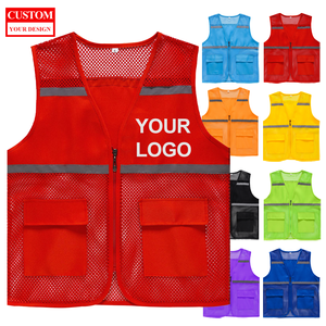 Chaleco Reflectante Promocional Personalizado con Logotipo <span class=keywords><strong>para</strong></span> Construcción, Ropa de Trabajo de Ingeniería, Chaleco de Seguridad Laboral con Múltiples Bolsillos y Cremallera - Product Image 1