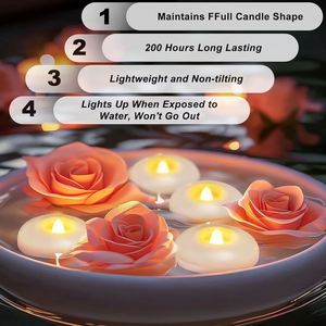 Bougies LED flottantes activées par l'eau, lumières de piscine sans flamme avec interrupteur à capteur automatique pour centre de table de mariage, vase, décoration de bain - Product Image 3