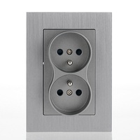 Prise murale double française 2P+T standard européenne avec volet de sécurité pour enfants, cadre en aluminium brossé noir gris or 120*86