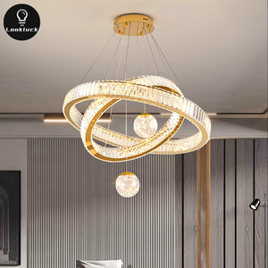 Grande <span class=keywords><strong>lampadario</strong></span> di cristallo moderno elegante elegante Design ad anello per scala moderna di lusso regolabile in altezza - Product Image 6