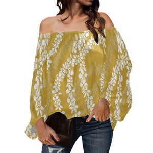 Leichte Langarm-Chiffon blusen für Damen Polynesian Tribal Hawaiian Flowers Print Sommer mode Freizeit kleidung Frauen - Product Image 4