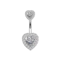 Anneau de nombril sexy en forme de cœur pêche en acier inoxydable avec strass en cristal incrusté, bijou de corps tendance, cadeau