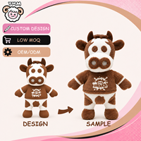 Peluche personnalisée en forme de vache marron avec des patchs blancs et une tronche de dessin animé, mascotte en peluche OEM/ODM