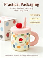Mug à café en céramique mignon de style dessin animé avec couvercle et cuillère, tasse à thé au lait animale Kawaii de 400 ml pour le bureau, cadeau pour filles, personnalisable