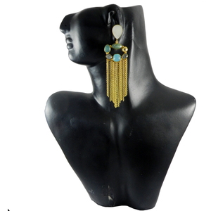 Pendientes Elegantes y Modernos para Mujer, Hechos a Mano por Diseñadores, con Cristal Blanco Druzy y Cristal Craquelado Aqua, Latón Chapado en Oro, Precio al por Mayor - Product Image 2