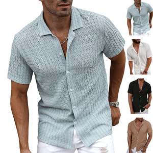 เสื้อเชิ้ตผู้ชายถักแบบลำลอง ปักโลโก้ 200GSM โพลีเอสเตอร์ 100% สไตล์รีสอร์ท สตรีทแวร์ - Product Image 1