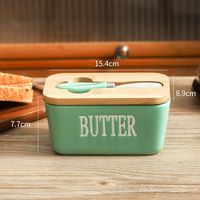 Boîte à beurre rectangulaire moderne hermétique NFS avec couvercle en bois, couteau inclus, compatible lave-vaisselle, facile à nettoyer, design moderne et simple pour la cuisine
