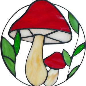 Fenêtre en verre coloré décorative pour champignons Attrape-lumière en verre coloré décoratif pour champignons rouges adapté aux fenêtres - Product Image 1