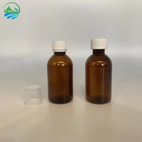 Bouteille en plastique PET ambrée pour sirop contre la toux 180 ml, flacon de médicament liquide pour soins de santé avec bouchon inviolable et gobelet doseur