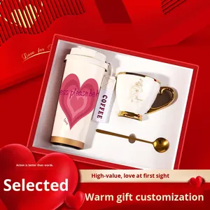 Business Event Souvenirs Girls High-end Gifts Lily Valley Ceramic Coffee Cup <b>Heart</b>-<b>shaped</b> Gift <b>Box</b> Custom Logo Printing for - Product Image 2