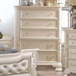 Ensemble de meubles de chambre à coucher blancs sculptés de luxe - Lit capitonné avec commode et miroir, table de chevet, meubles de rangement pour chambre à coucher - Product Image 3