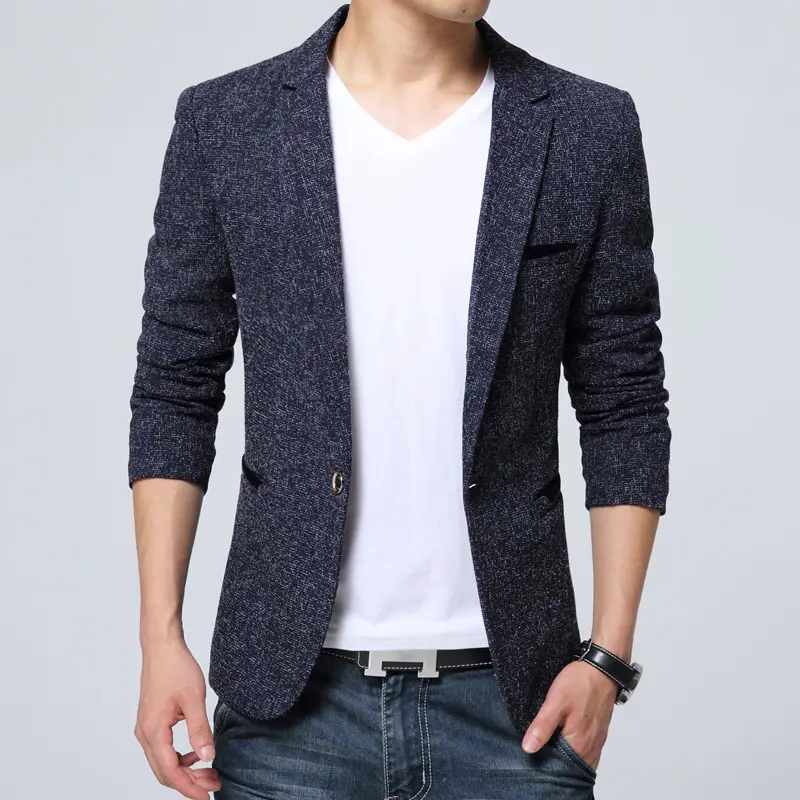New Design Long Sleeve Banquet Suit Jacket Casual Single Button Suit Collar Hemp Pattern Oversize Dress Jacket Business Man