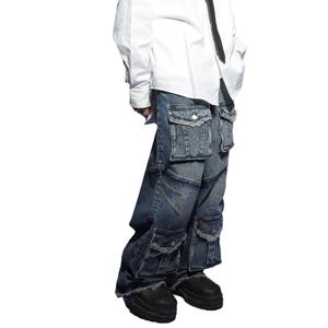 Pantalon Cargo en Jean Y2K Unisexe, Style Vintage Délavé, Coupe Oversize Décontractée, Jean Lourd avec Genoux Plissés et Jambes Larges pour Hommes – Vente en Gros - Product Image 5