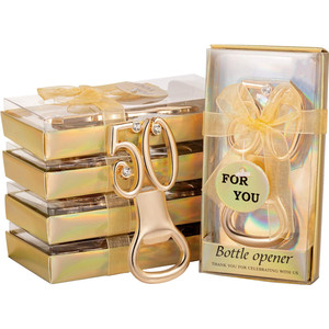 Abridor de Botellas Dorado con Pedrería para <span class=keywords><strong>50</strong></span> Aniversario de Bodas, <span class=keywords><strong>Regalo</strong></span> Perfecto para Invitados, Decoración de Fiestas, Graduaciones y Pascua - Product Image 1