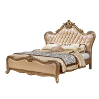 Lit double avec cadre en bois massif de chêne de style européen, coffre de rangement haut et revêtement en cuir de vachette, pour chambre principale de villa de luxe