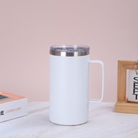 Gobelet isotherme en acier inoxydable sans BPA de 20 oz avec poignée, tasse de voyage réutilisable avec couvercle, pour le camping et le bureau