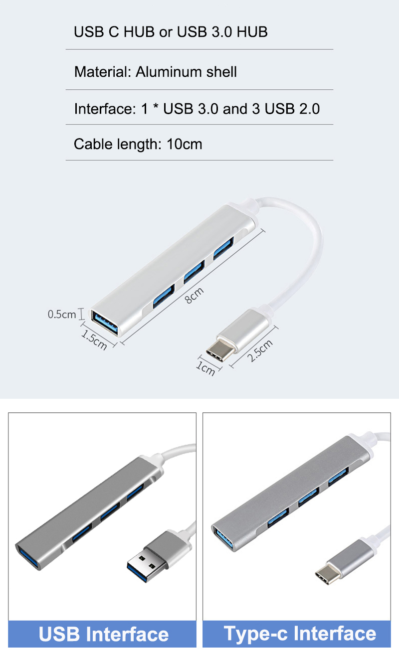 Hub USB 4 Porte – Type-C 3.1 Con 1 Porta USB 3.0 E 3 USB 2.0, Portatile