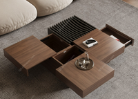 Série Mid-Century Modern, Table basse de rangement carrée élégante et simple avec grain de bois de noyer pour le salon