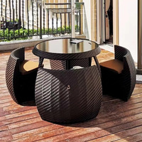 Ensemble de salle à manger pour petite terrasse, mobilier de patio, balcon extérieur, jardin, rotin moderne, table à manger de luxe et 4 chaises