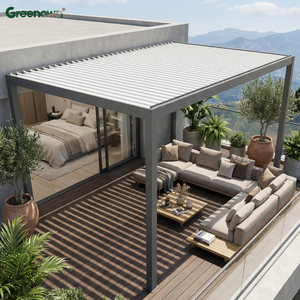 Pergola bioclimatique haut de gamme en aluminium motorisée, gazebo moderne d'extérieur avec écran zippé et système de paroi en verre coupe-vent - Product Image 1
