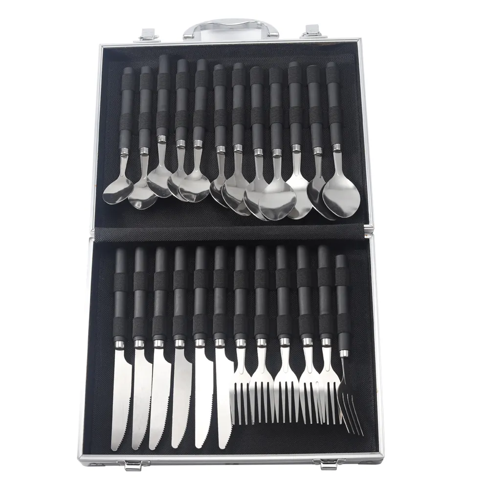 25 piece cutlery set stainless steel dinner knife fork spoon set for bbq grilling