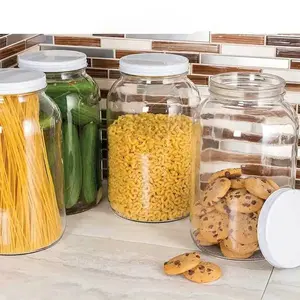 Ingrosso barattolo di vetro della cucina del grande Volume con i cappucci di plastica contenitore di vetro di stoccaggio contenitore di vetro trasparente