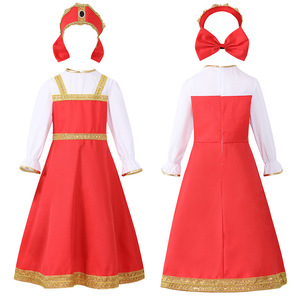Para Amazon, vestido rojo largo de estilo de comercio exterior para niñas, ropa de actuación étnica rusa, vestido de baile de escenario para niñas, dos piezas falsas - Product Image 6