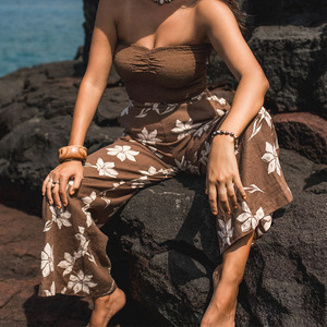 Fabricant de Combinaison-Pantalon Personnalisée de Haute Qualité à Jambes Larges et Taille Élastique avec Imprimé Hawaïen en 100% Lin - Product Image 2