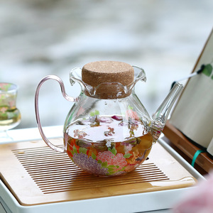 Tetera de vidrio con diseño de hortensias y tapa, resistente al calor, de borosilicato, para preparar té - Product Image 2