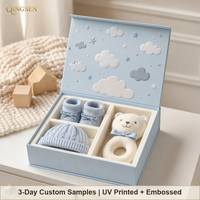 Caja Rígida Magnética con Relieve Azul Pastel Personalizada, Caja de Regalo de Lujo para Baby Shower, para Recién Nacidos